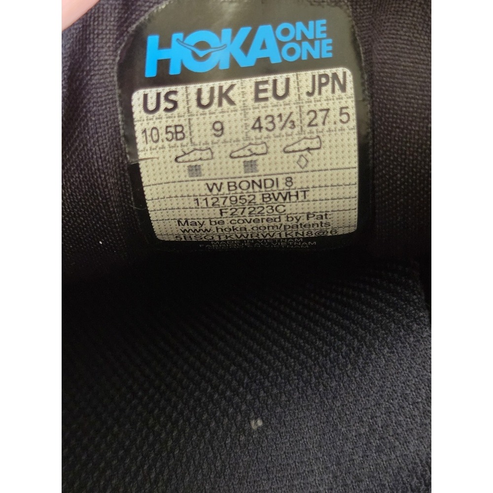 Hoka Bondi 8 Women's Size 10.5B Black and White Running Sneaker Lace Up Low Top - Picture 7 of 10